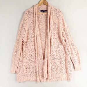 Denim 24/7 Sweater Womens 1X Light Pink Cardigan Open Front Lace Knit Feminine